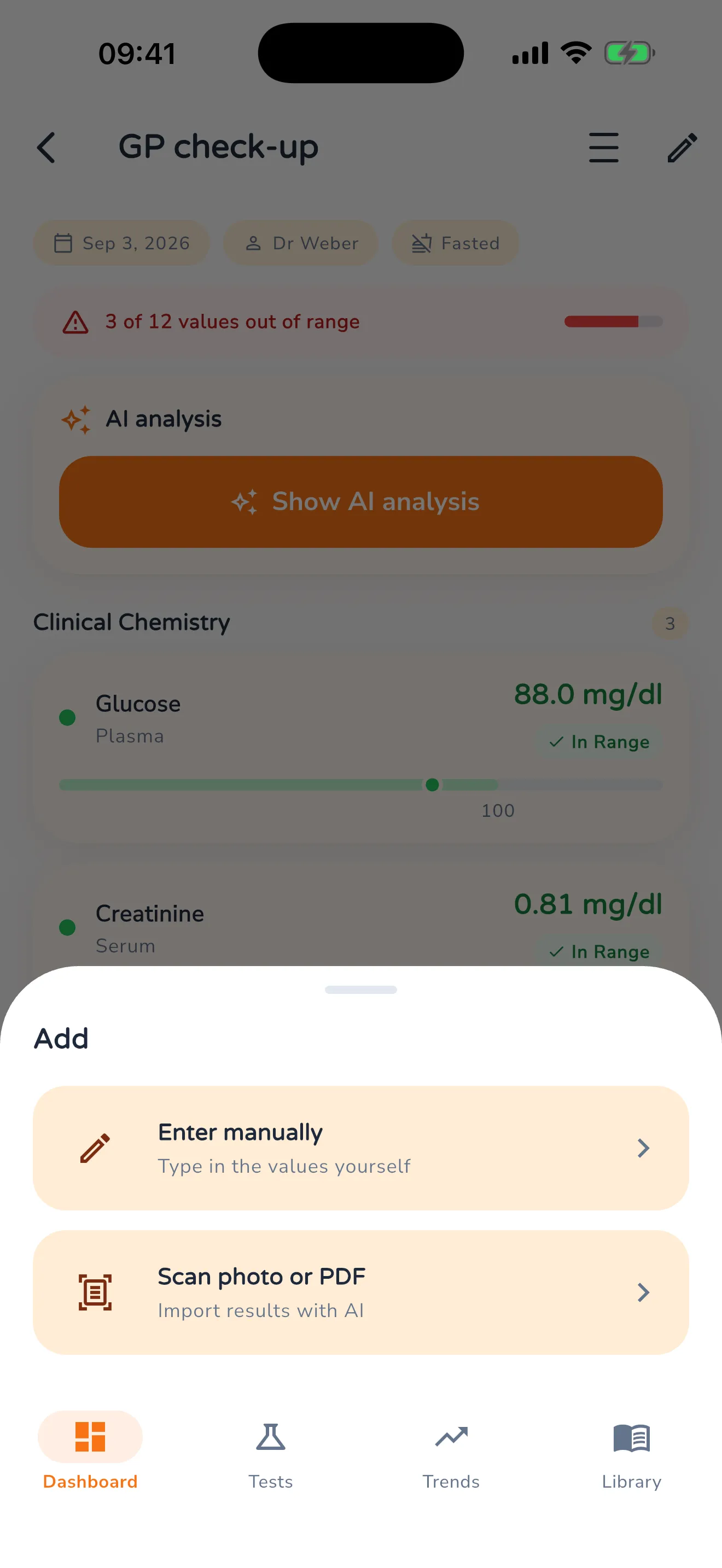 Add dialogue with the two options “Enter manually” and “Scan photo or PDF”